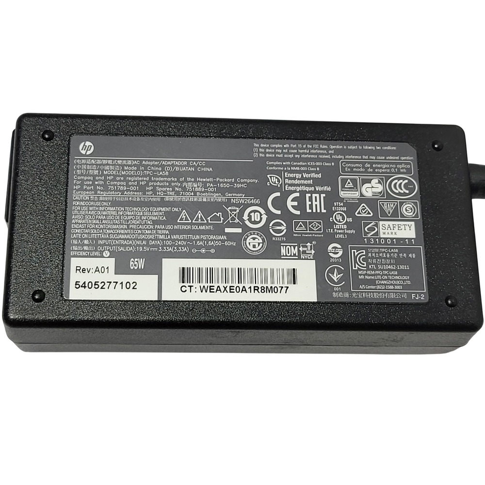 HP 65W AC Adapter TPC-LA58 751789-001 19.5V 3.33A Power Supply Cord‎